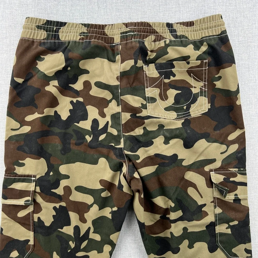 True Religion Camo Cargo Jogger Pants Mens Large Green Brown Hunting Streetwear